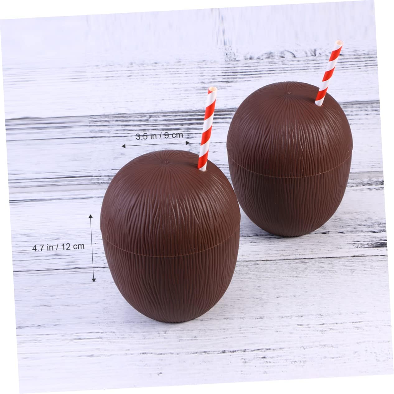 12Pcs Hawaii Coconut Cups Unique Containers Party Favors for Luau Beach and Summer Themes Fun Creative Design with Random Straws