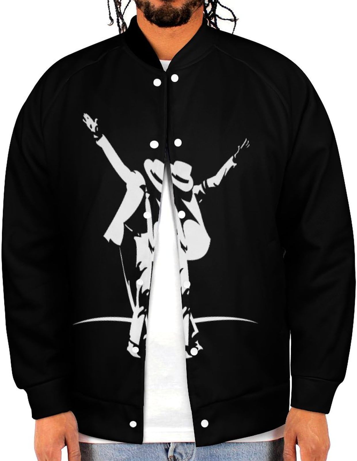 Michael Jackson Men's Stadium Jacket, Flight Jacket, Baseball Clothes, Zip Jacket, Long Sleeve, Fashionable, For Spring, Autumn, Winter, M