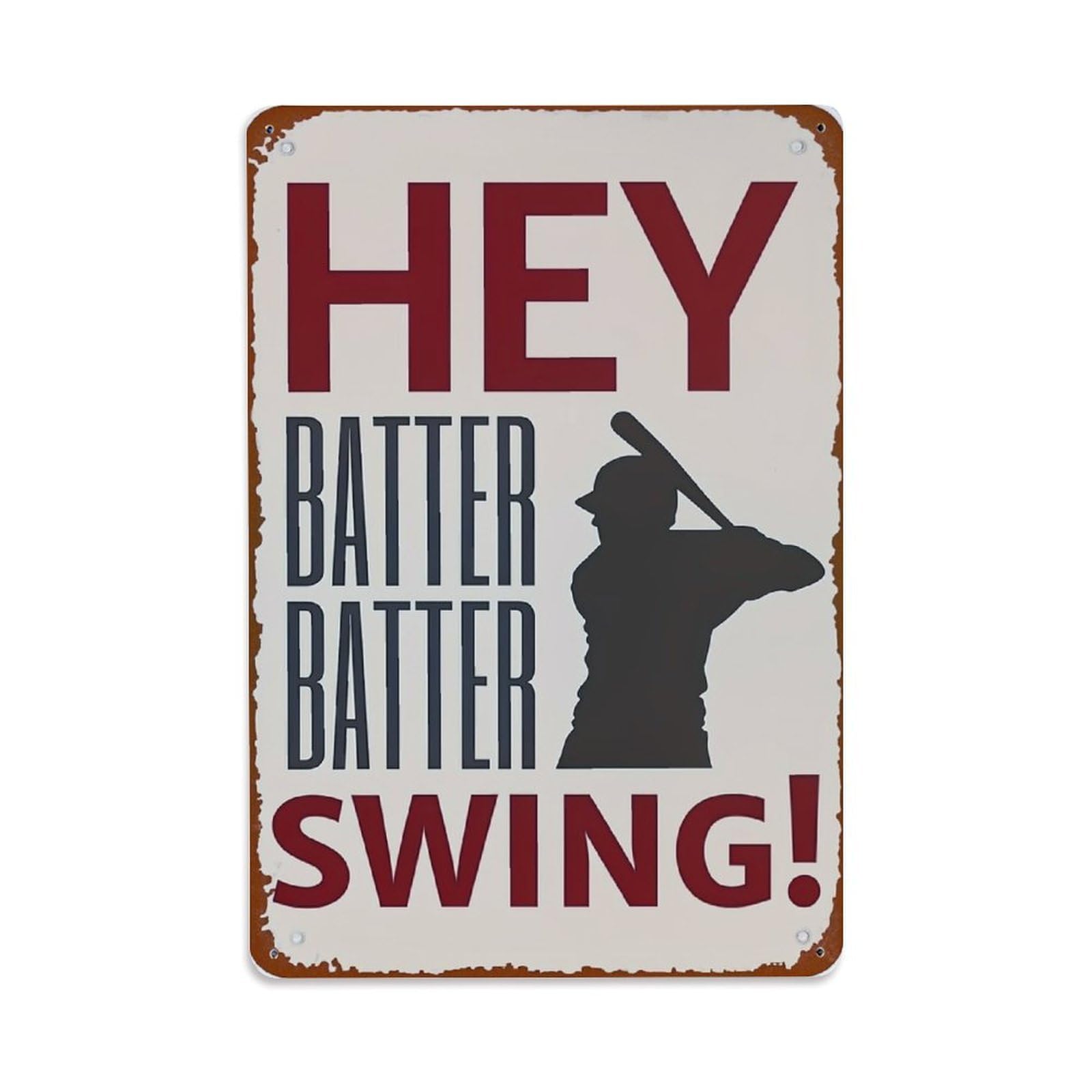 Jdyaojiesheng Vintage Hey Batter Batter Swing Tin Sign Retro Metal Wall Decor Metal Poster, Home Bar Garage Farmhouse Cafe Wall Art Decoration 8X12inches