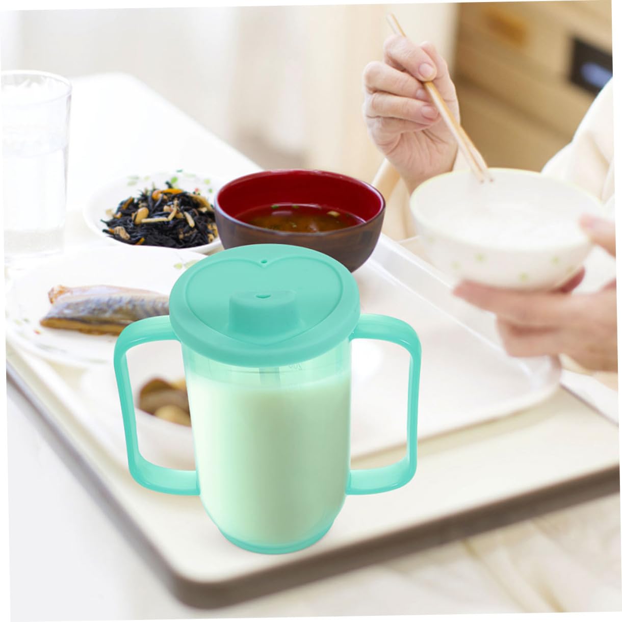 Vasos Antiderrame Para Adultos Mayores 2 Piezas Pajita Integrada Soporte Ergonómico Plástico Reutilizable Para Pacientes Cuidado Diario En Alimentación Segura