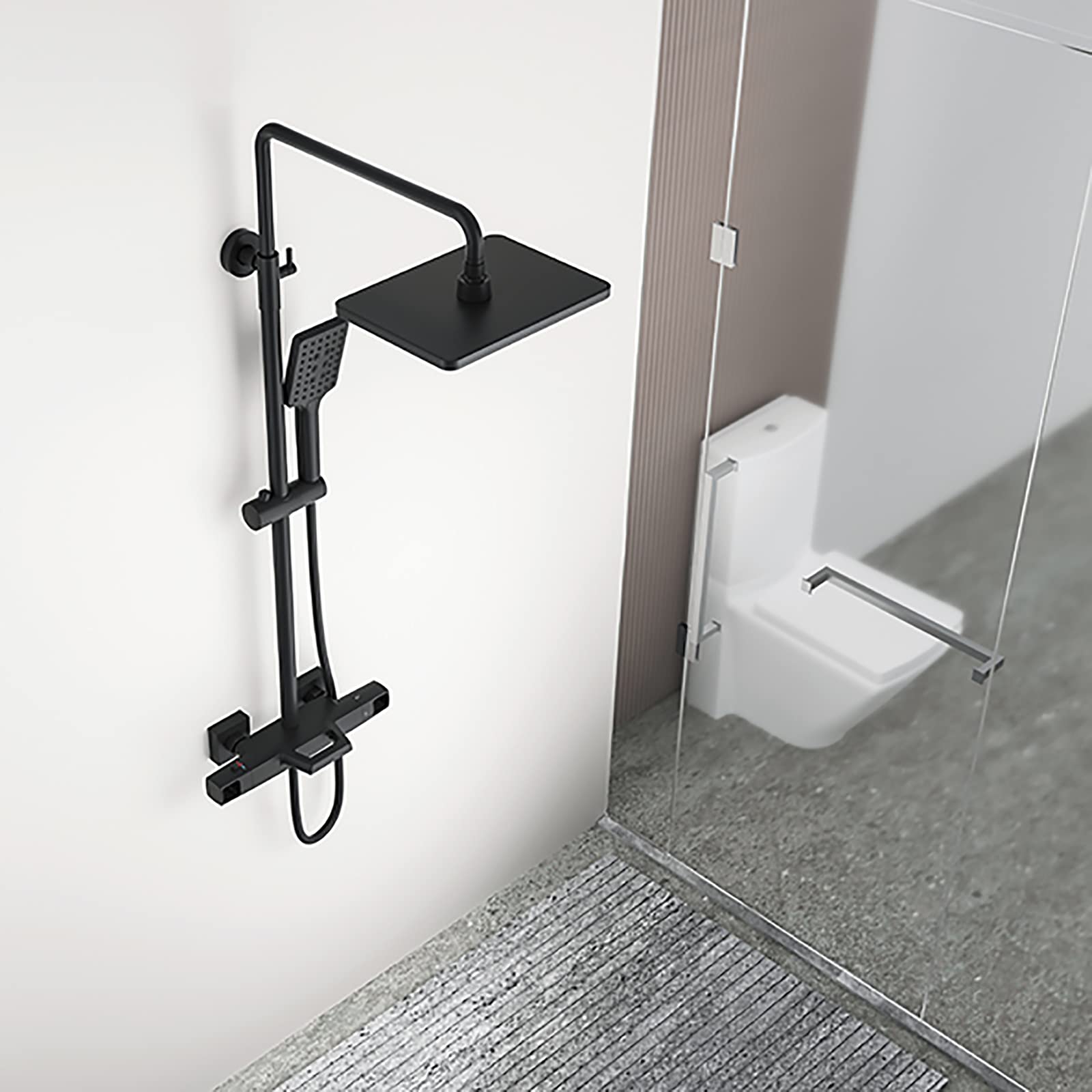 Miscelatore doccia, set miscelatore doccia set termostatico, soffione doccia a pioggia da 8 pollici con set combinato portatile, set rubinetto doccia a parete completo di valvola in ottone e casc