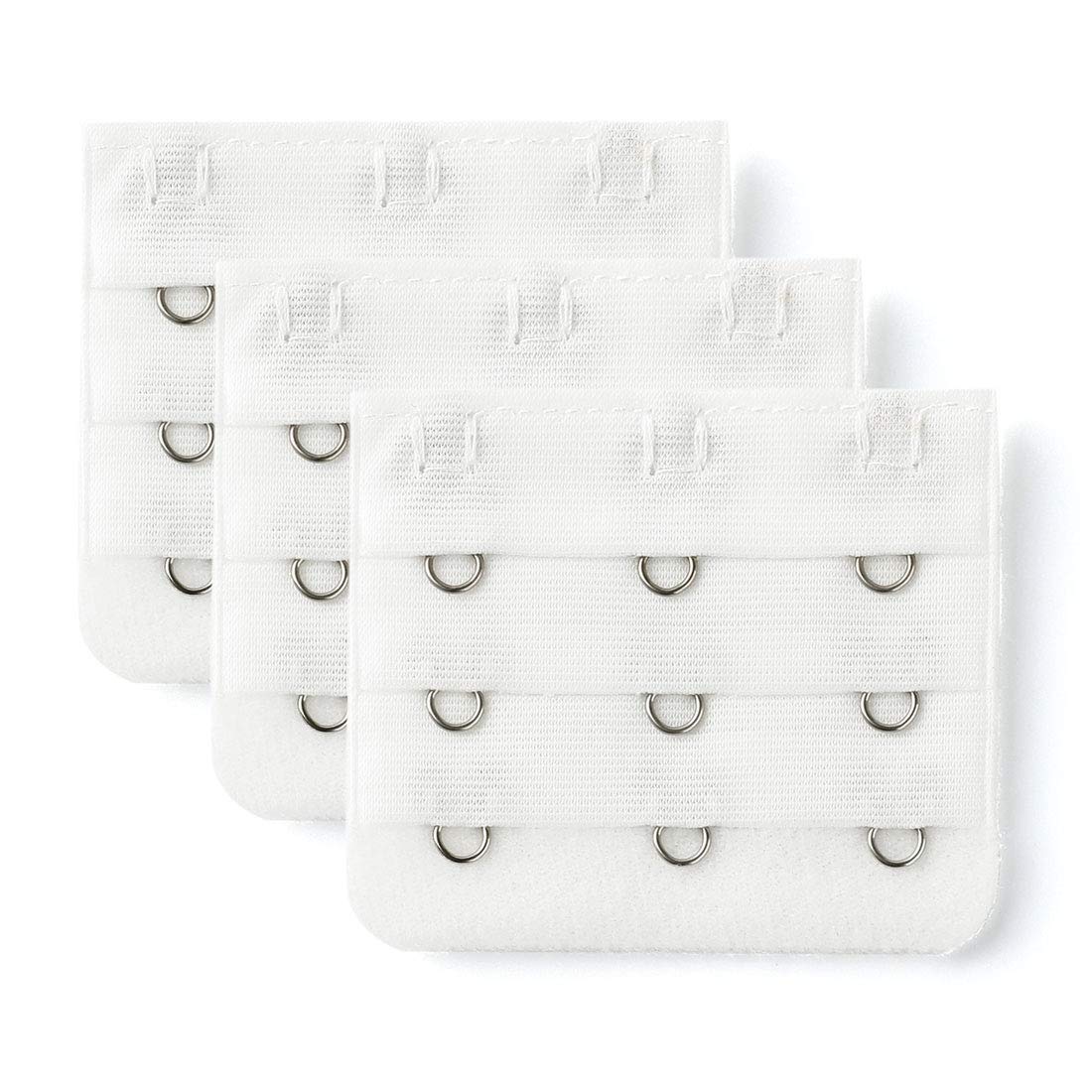 sourcing map 3 Hook 3 Row Stretchy Bra Strap Extenders Buckle Hooks Bra Band for Women White 3 pcs