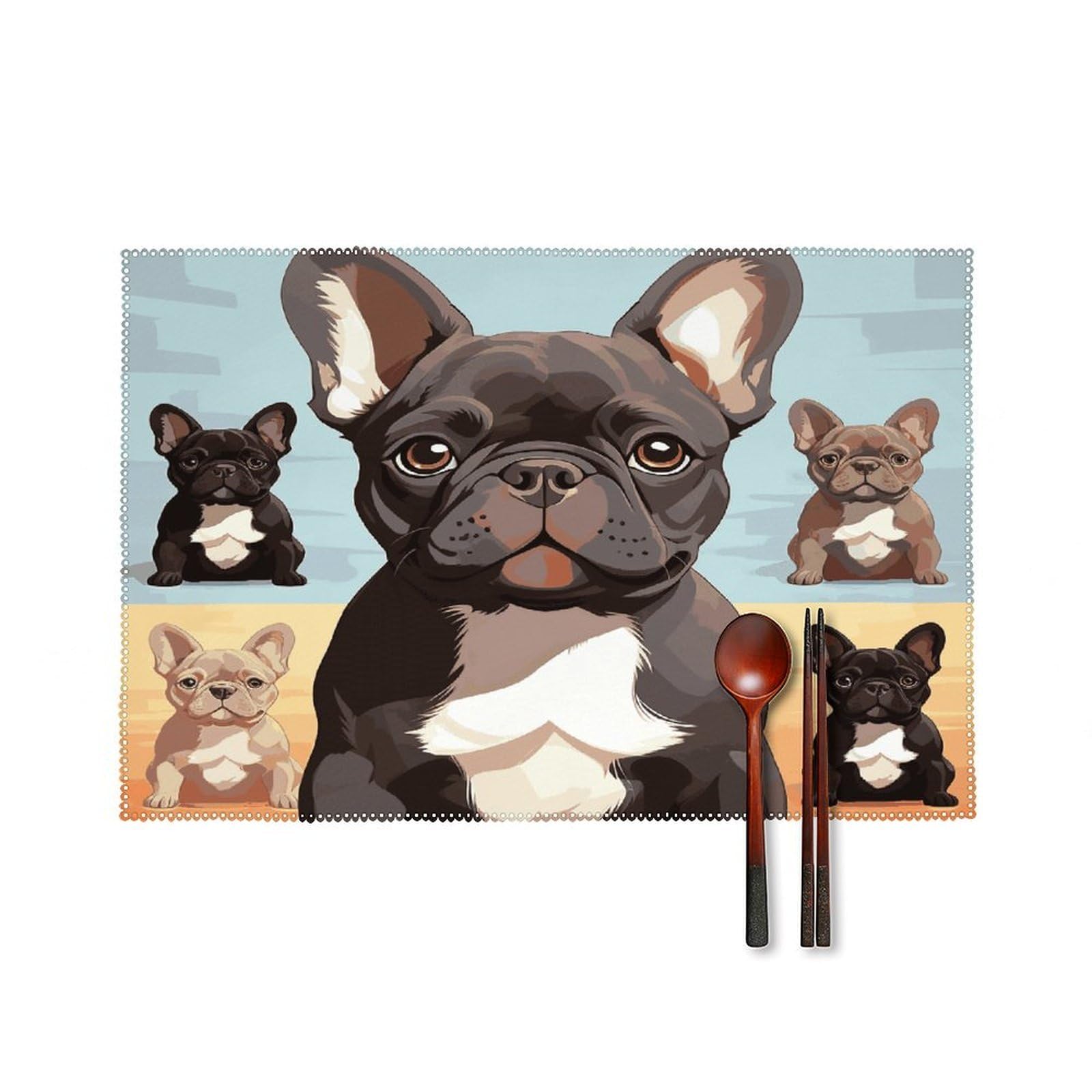 Fekiloot Style French Bulldog Dog Cute Placemats Set Of 6,Table Mat