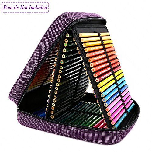 YOUSHARES 120 Slots Colored Pencil Case - Oxford Handy Multi-Layer Large Zipper Pen Bag for Prismacolor Colored Pencils, Watercolor Pens, Gel Pen (Purple)