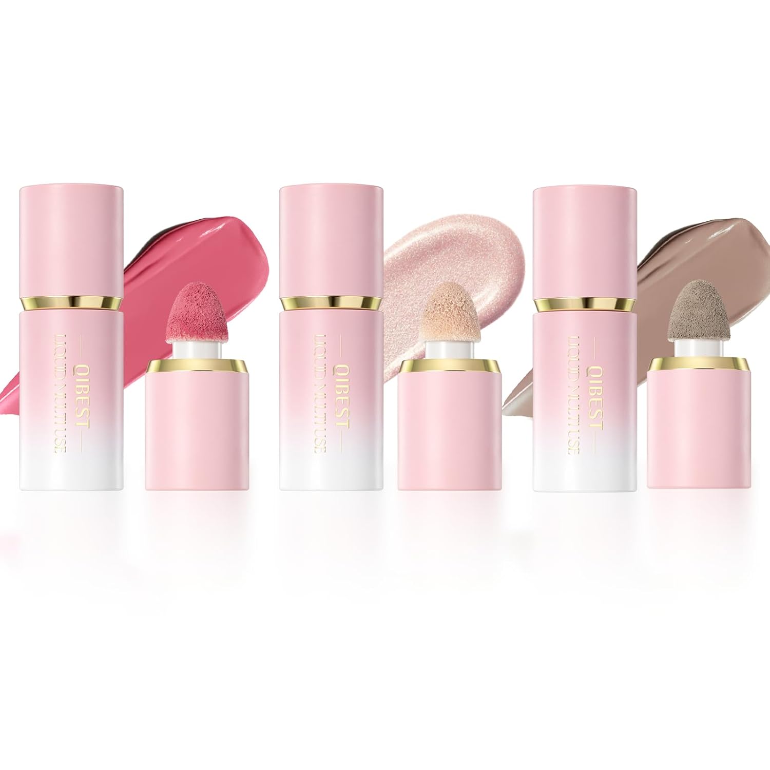 URQT 3PCS Highly Pigmented Liquid Contour - Built-in Sponge Tip Sculpted Complexion Wand Long Lasting Natural Buildable Highlighters Contouring Bronzer (Contour+Highlighter+Blush) 1.55 Fl Oz (Pack of 3) Contour+Highlighter+Blush - Image 1 of 9