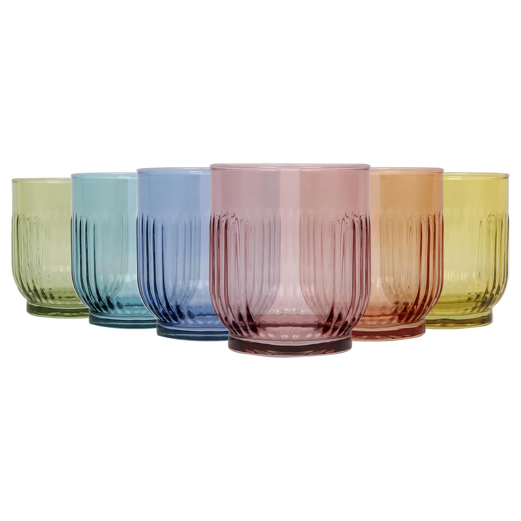 LAV 6x 330ml Tokyo Whisky Glasses - Full Colour - Cut Glass Whiskey Rum Vodka Gin Scotch Ice Old Fashioned Cocktail Drinking Tumbler Gift Set