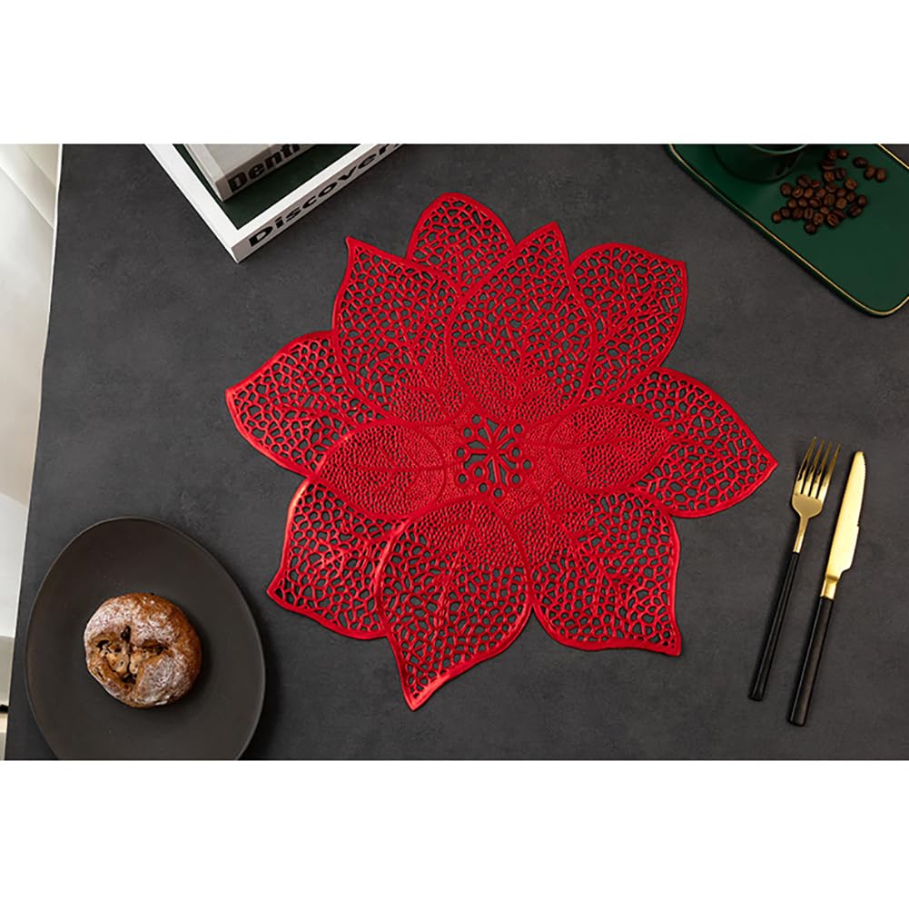 Pochemat In PVC A Forma Di Fiori Estetica Creativa-tavolo Rotondo Da 38 Cm/14,9 Pollici, Tappetino Da Pranzo Impermeabile Per Ristoranti Decorazioni Per Feste Domestiche,Rosso,10 Pezzi