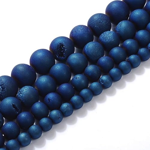 Miniatura 2 de Cuentas redondas sueltas de ágata drusa mate de 0.394 pulgadas (0.394 in), color azul natural, mate, cuentas sueltas de piedra de cristal,