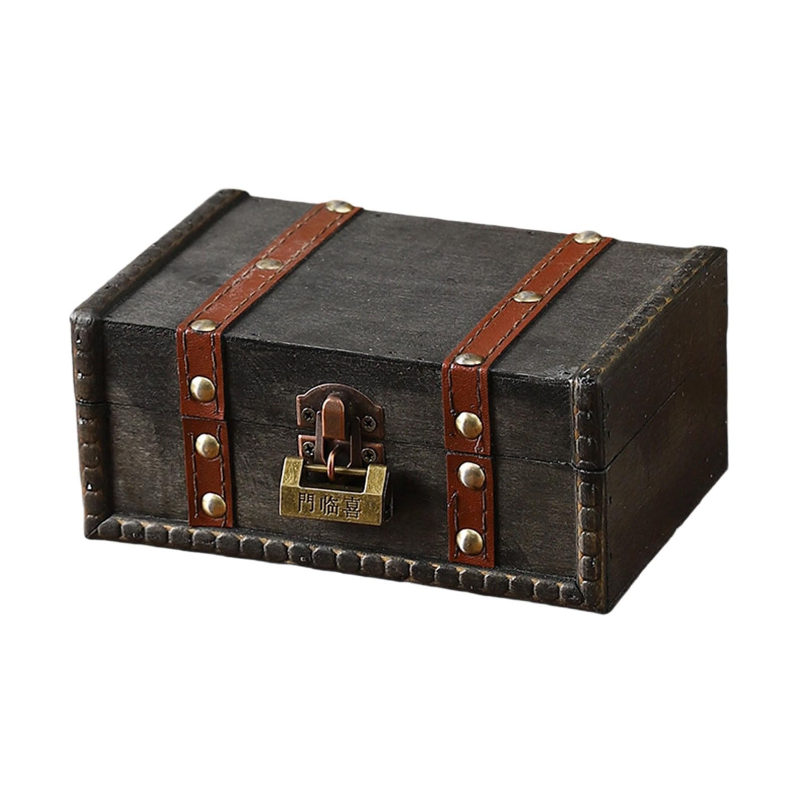 Jazuaiao Antique Styles Locking Wooden Chest Safe Storage Solution for Documents Jewelry Toy Vintage Styles Homes Organization Bucolic Wooden Trunk with Secure Closure