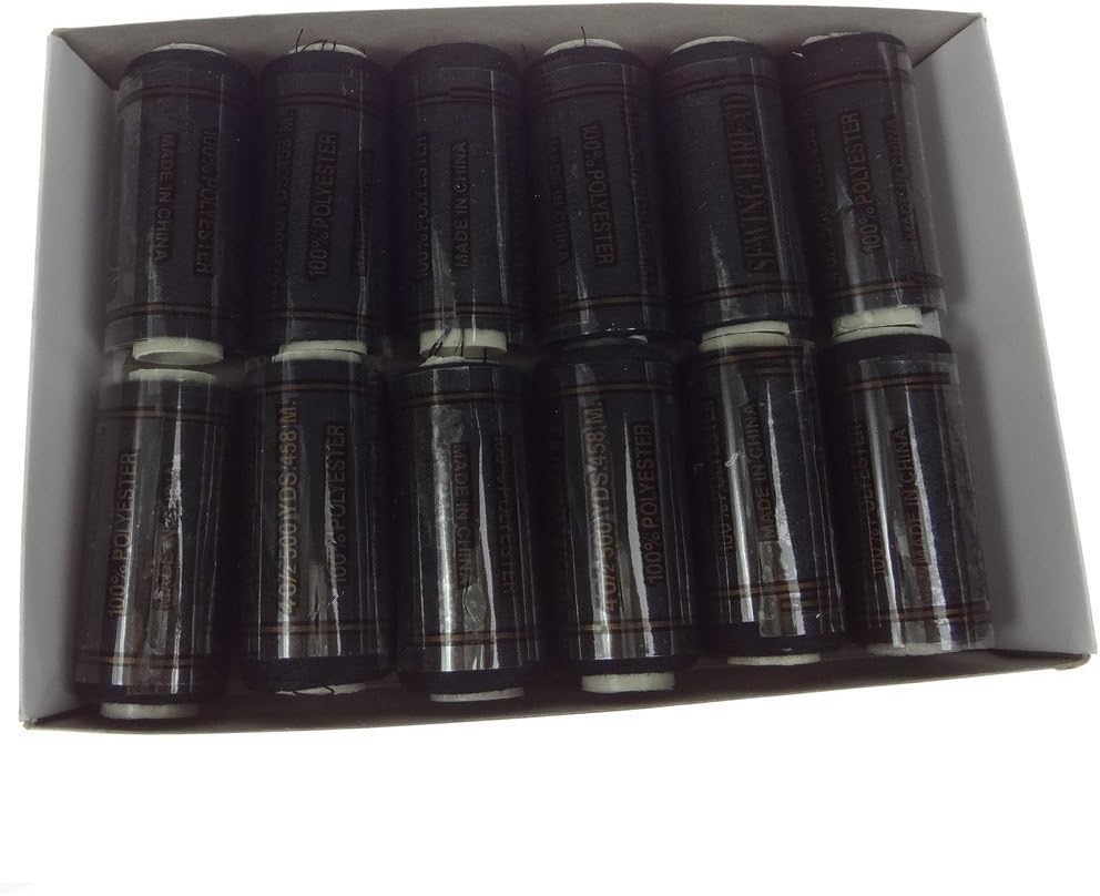 LIHAO High Tenacity Black 100% Spun Polyester Sewing Thread(Set of 12, 400 Yards per Piece)