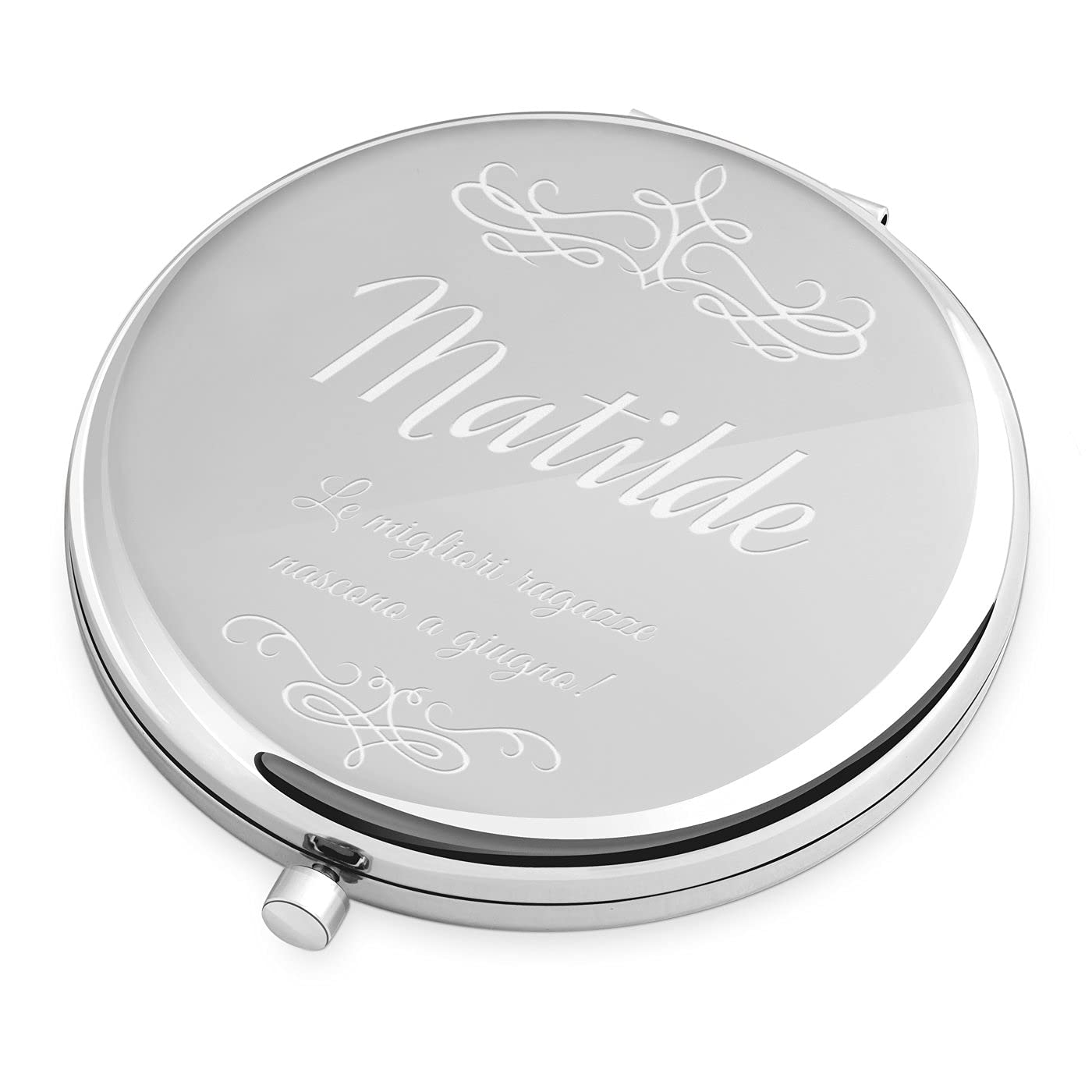Maverton Specchietto da Borsa Personalizzato con Incisione Laser - Specchio Ingranditore + Specchio - Specchio Trucco - Pieghevole - Tascabile - regalo donna - regalo di Natale - Ragazze