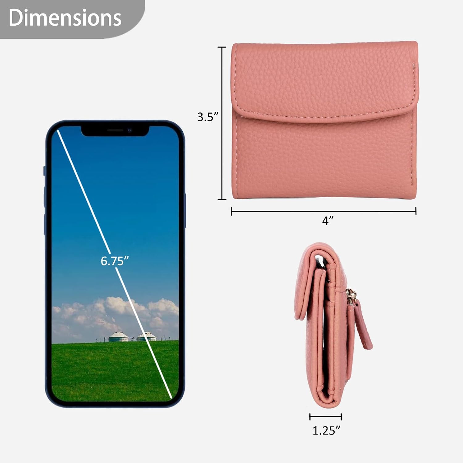 Julia Buxton Solid Pebble Vegan Leather Mini Trifold Wallet with RFID Blocking, Credit Card Slots, Utility Pocket & ID Window, Ideal for Travel, Daily Use, Gift Choice,Peach image 5
