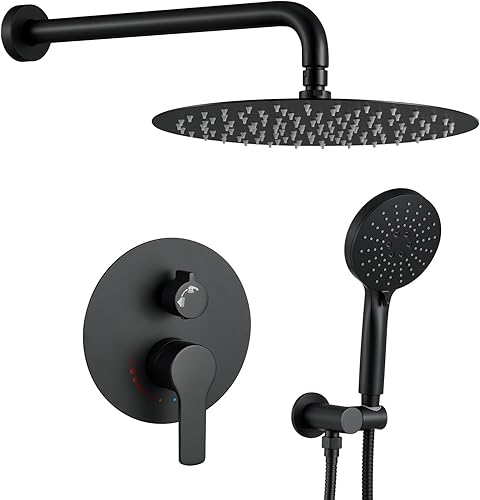 Miniatura 7 de Sistema de ducha de oro cepillado de 12 pulgadas para baño, cabezal de ducha de lluvia dorado de alta presión con rociador de mano, accesorios de