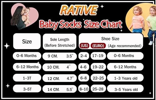 Miniatura 4 de RATIVE Calcetines de algodón antideslizantes antideslizantes con puños para bebés, niños y niñas