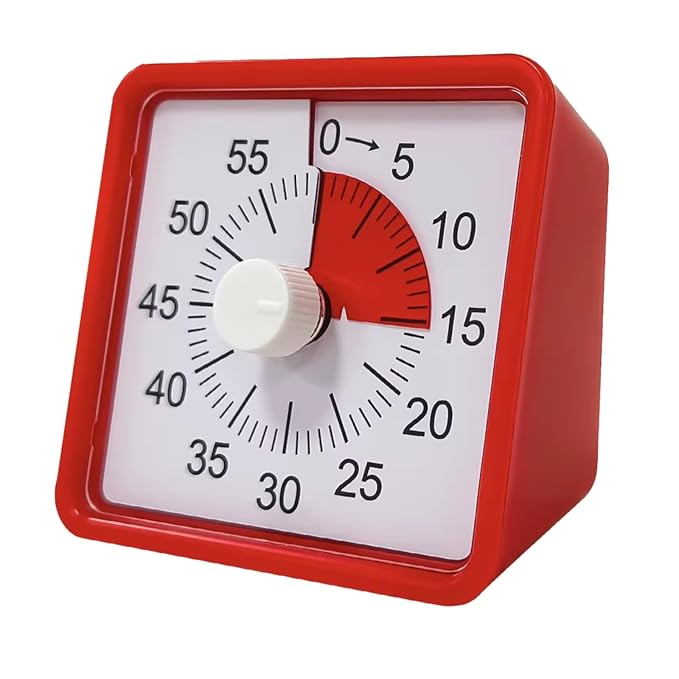 60 Minute Visual Timer Clock – Silent Countdown Timer for Kids & Adults | Time Management for Classroom, Kitchen, Study, Office, ADHD, Homeschool, Tasks & Games (Red)