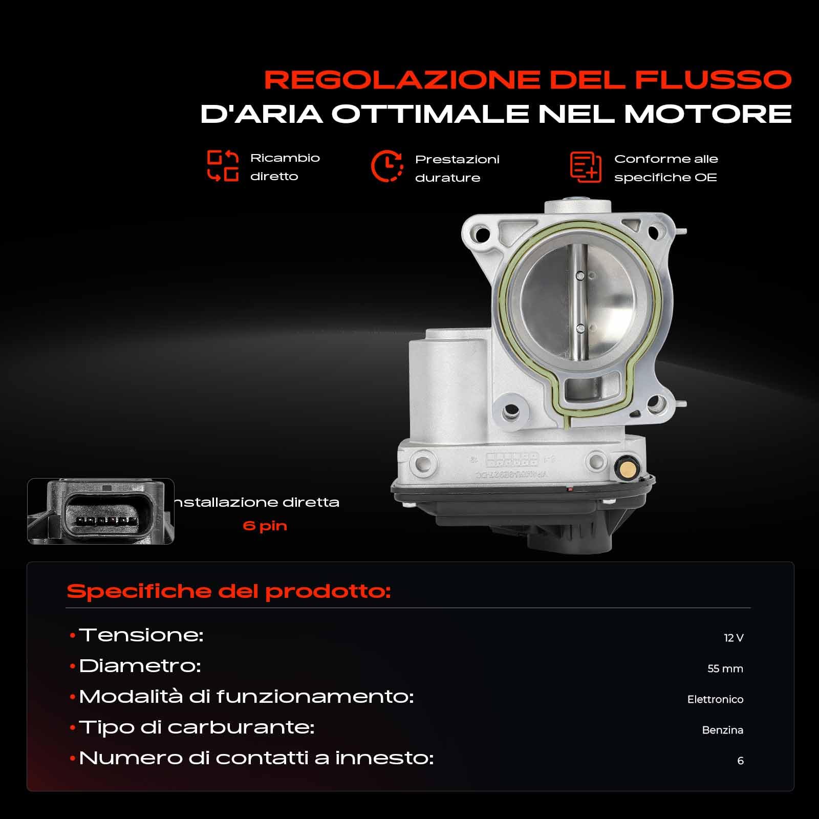 Frankberg Valvola dell'acceleratore Benzina Compatibile con Focus C-Max DM2 1.8L Focus II Turnier DA DS FFS 1.8L Mondeo IV Turnier BA7 2.0L S-Max WA6 2.0L Focus II Cabriolet 2.0L 4M5G9F991FA