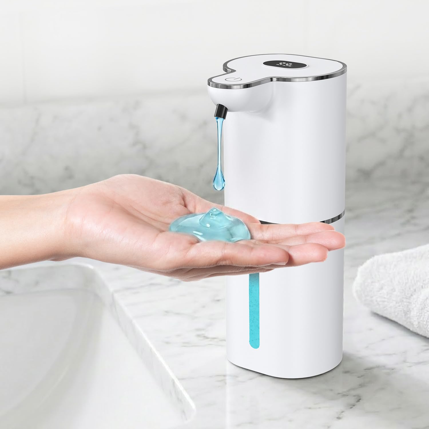ORIA Automatic Liquid Soap Dispenser, 380ml Touchless Soap Dispenser with 6 Adjustable Levels, LED Battery Display, USB-C Rechargeable, IPX5 Waterproof Wall Mount for Kitchen Bathroom, White