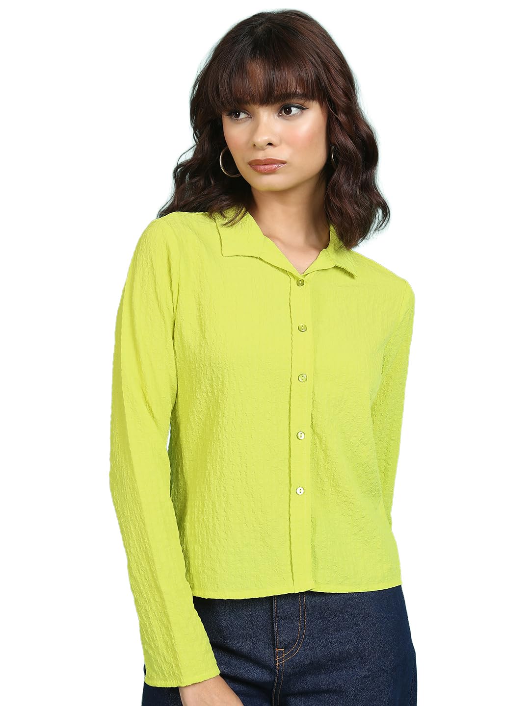 Tokyo Talkies Women's Classic Regular Fit Self Design | Solid Semi-Formal Button-Down Shirt | Full Sleeves | Polished & Versatile Look | Shirts for Woman | Women Shirts | Women Formal Shirt in neutral