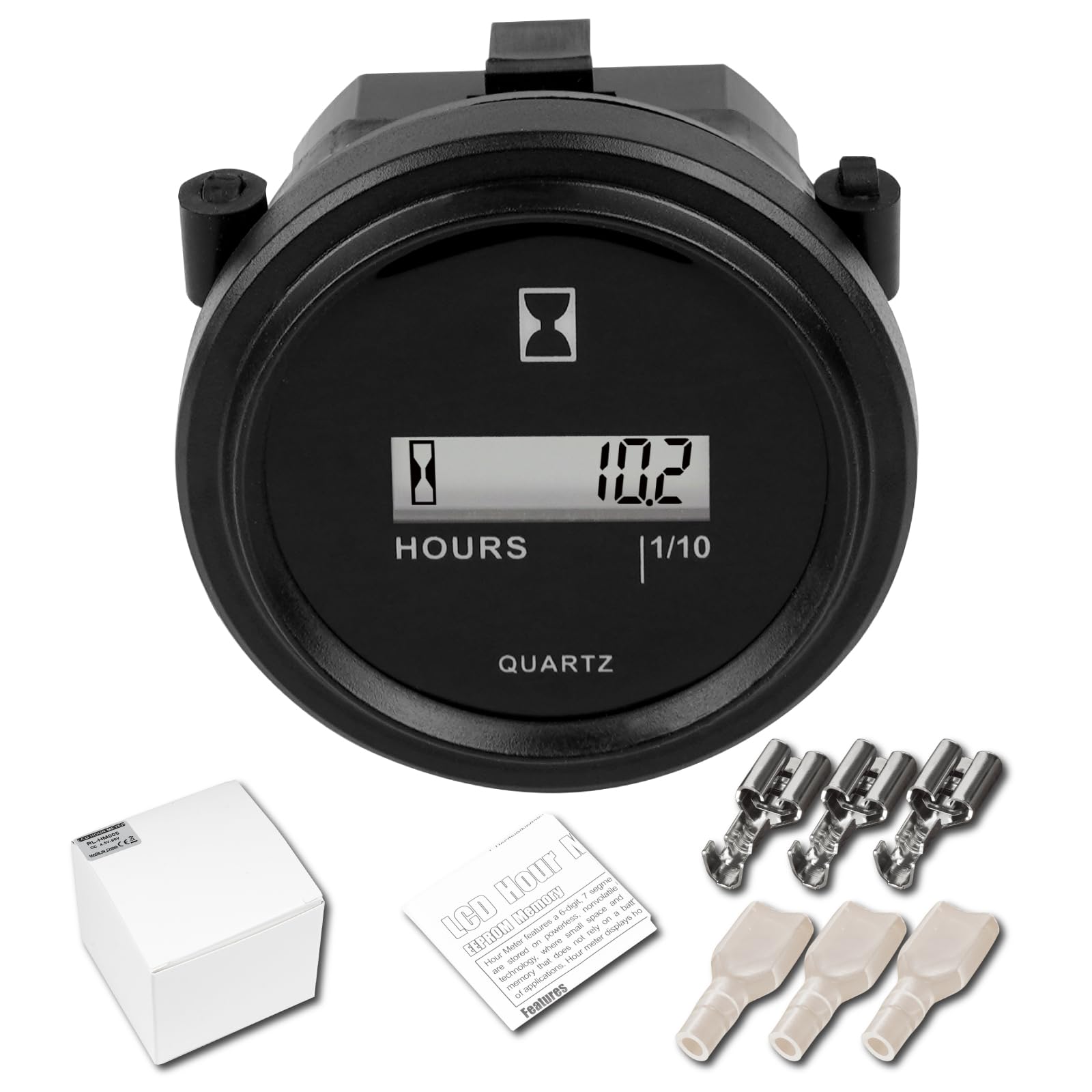 NInE-ROnG JR-HM005DC Compteur horaire DC 4.5-90V Compteur horaire LCD rond Compteur horaire à quartz pour chariot à fourche Bate