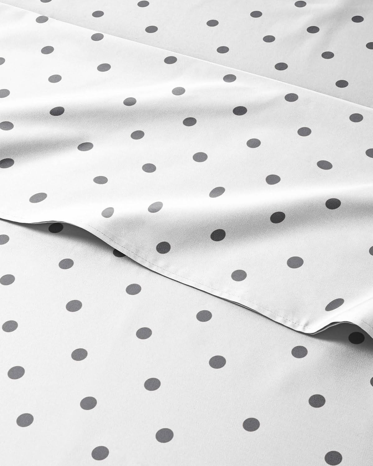 Kids Full Black Polka Dots Bed Sheets - 4 Piece Black Polka Dots Sheet Set