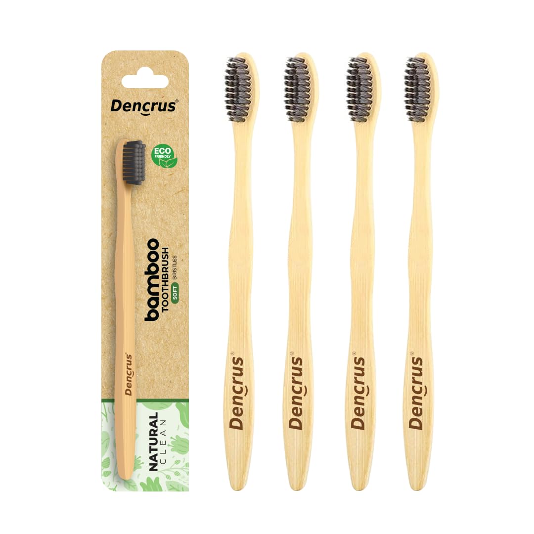 Dencrus NATURAL CLEAN Bamboo Toothbrush with Charcoal Activated Soft Bristles | Pack of 4 | Biodegradable and Compostable Handle | Eco-friendly Toothbrush (B0D9MCFTTL) Amazon Price History, Amazon Price Tracker