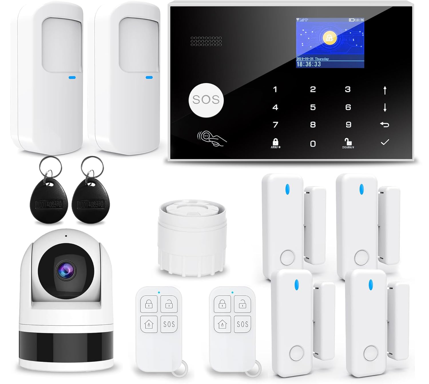 TUGARD Sistema di sicurezza domestica 4G, 13 pezzi sistema di allarme wireless per telecamera di sorveglianza 1080p con sirena di allarme 120 dB compatibile con Alexa Google(G30-4G)