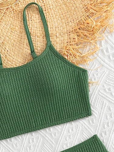 OYOANGLE Girl's 2 Piece Bikini Swimsuit Ribbed Knit Spaghetti Strap Swimsuit Bathing Suit Beachwear3