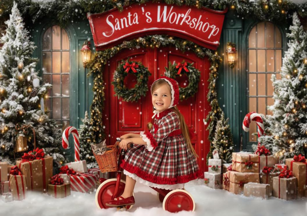 Kate Sfondi per la fotografia natalizia 3x2m/10x6.5 piedi Fondale invernale con albero di Natale innevato e laboratorio Natale per bambini Compleanno Ritratto di famiglia Sfondo fotografico