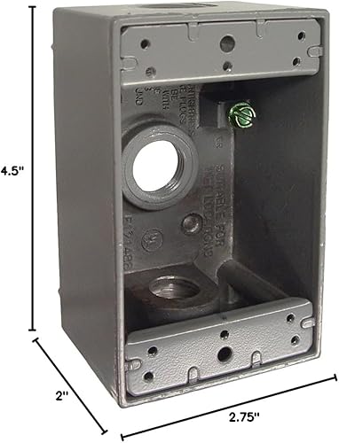 Miniatura 2 de Hubbell-Bell 5320-0 Raco - Caja simple a prueba de agua, salidas de 3 12 pulgadas, color gris.