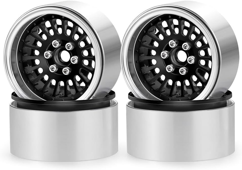 MORLORDY 4Pcs CNC 2.2 Beadlock Wheels Rims for 1/10 RC Crawlers Axial SCX10 Wraith 90048 RR10 TRX4 Red-cat Gen8 Upgrade Parts (Black)