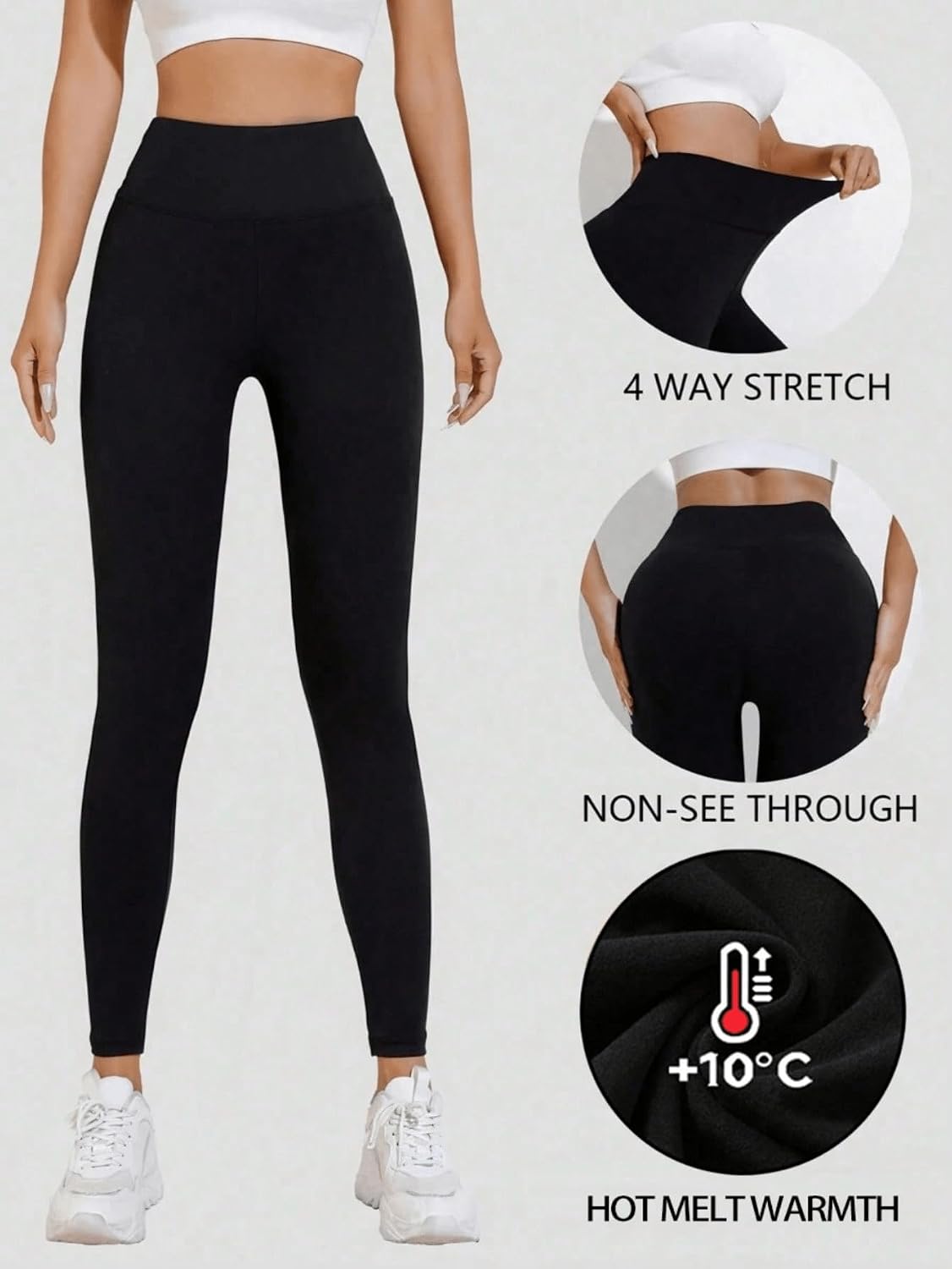 Women's Fleece Lined Thermal Leggings, High Waist, Black, Warm Winter Pants