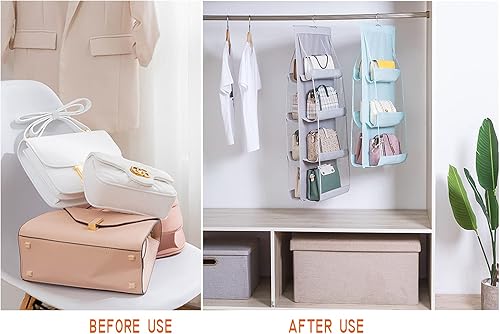 Vista 3 de MURRI&MURRDI Paquete de 2 organizadores de bolsos colgantes para armario, soporte de almacenamiento de bolso con 8 bolsillos de PVC transparente