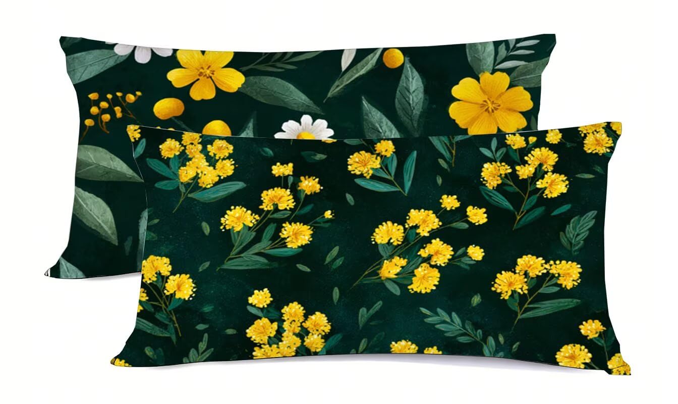 Housse de coussin doux 40x60cm jaune et vert pour remplacer vos taies rêches