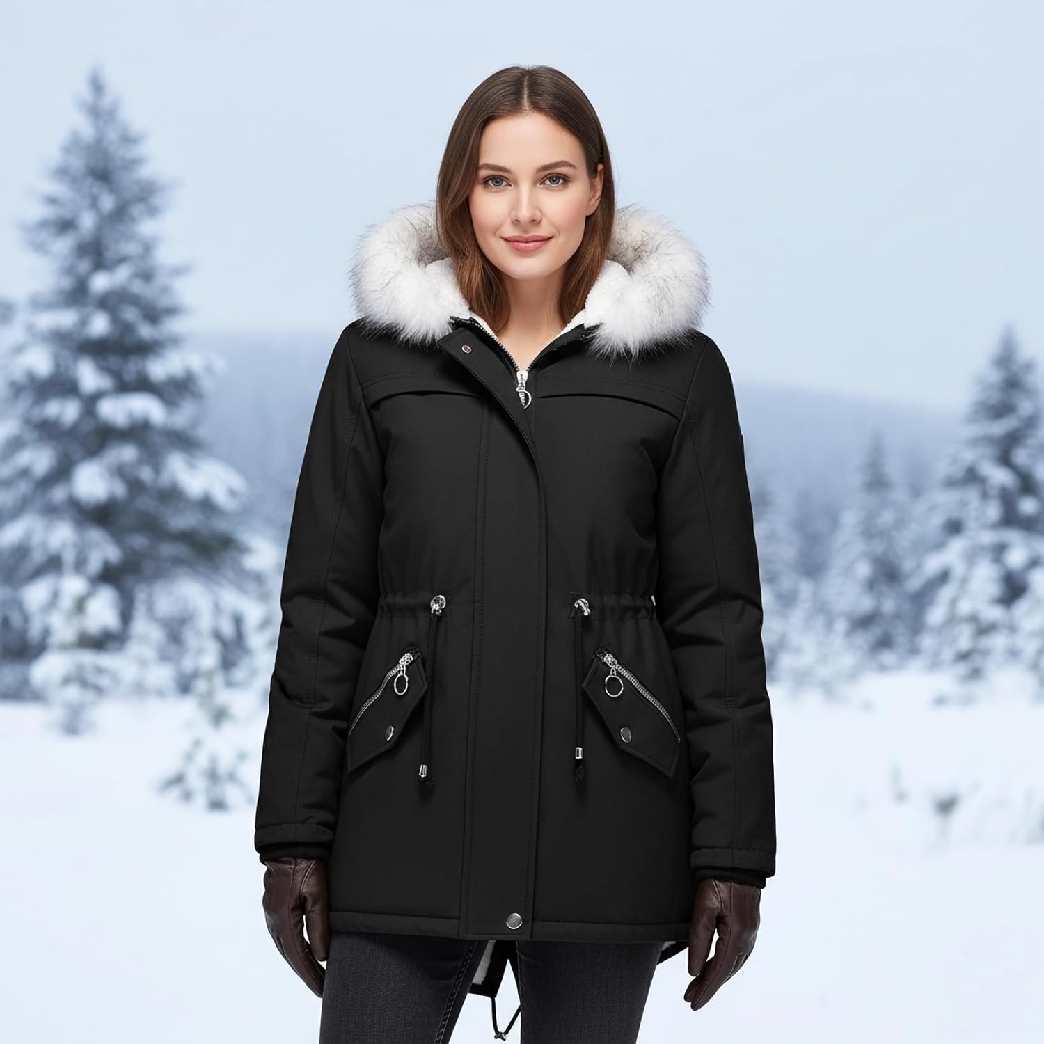 Lamgool Winter Coats for Women Warm Sherpa Fleece Long Back Jacket Thicken Parka with Hood - Image 3