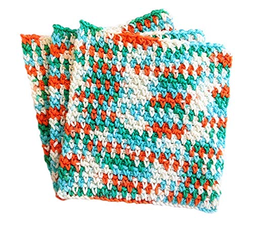 Ahoy Ombre Crochet Cleaning Cloth, Dishcloth, Washcloth - Set of 3, Cotton, Approx 7.5 x 7.5 inches