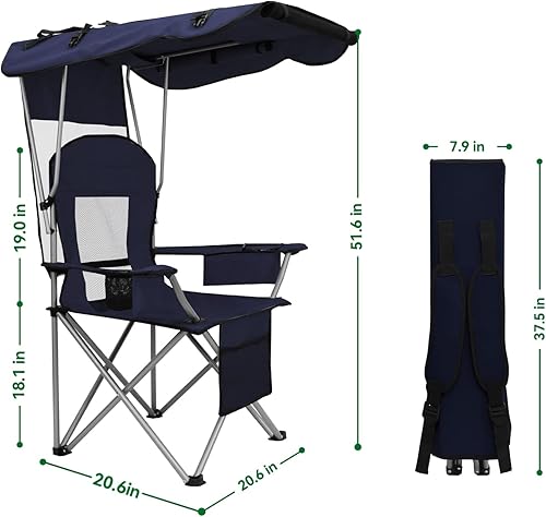Miniatura 2 de PLKO Sillas de camping con toldo, silla de césped portátil cuádruple para adultos, silla reclinable plegable con portavasos para eventos al aire