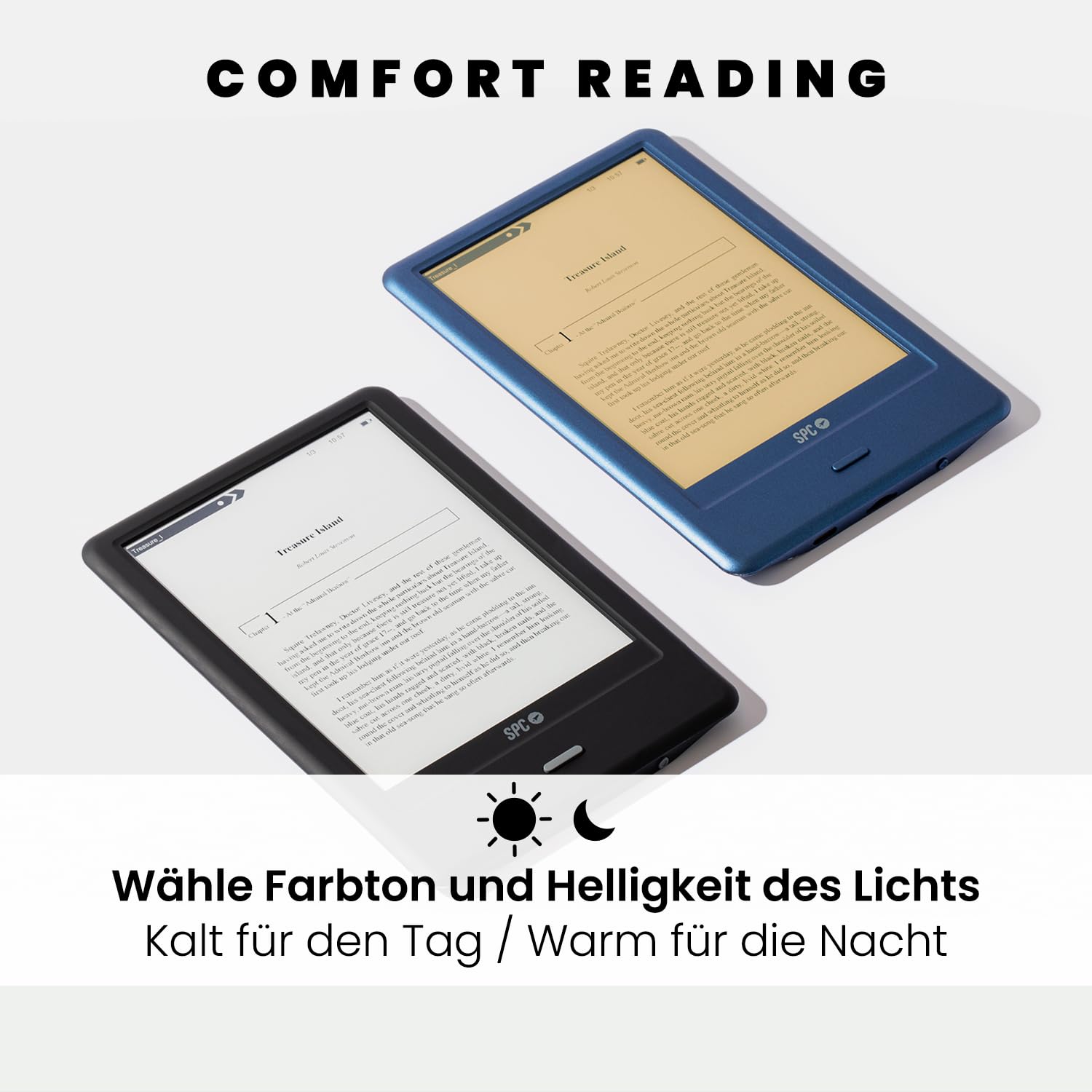 SPC Dickens Light 2 Pro + Schutzhülle | eBook 6 Zoll E-Ink Touchscreen, Einstellbare Helligkeit und Farbtemperatur, 8GB-Speicher, 1 Monat Akkulaufzeit, Leicht und schlank - Blau