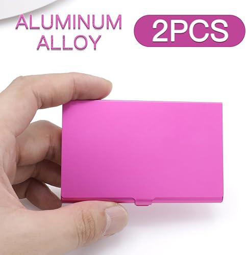 Miniatura 9 de Joyangy Paquete de 2 tarjeteros de metal dorado, funda para tarjetas de visita de aleación de aluminio, funda abatible de bolsillo delgado,