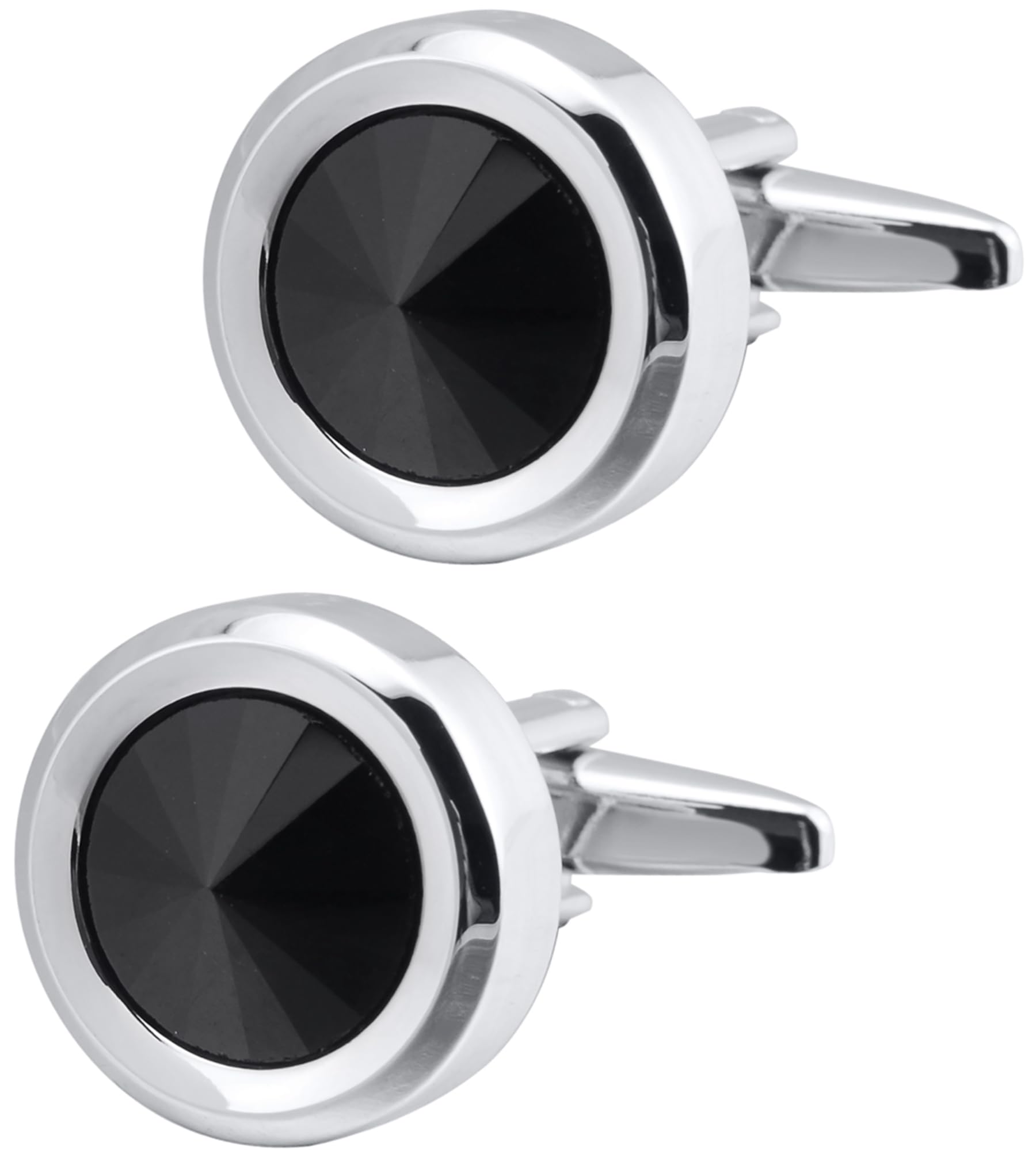 Jonwo Round Diamond Cutting Crystal Men Cufflinks With Gift Case French Cuff Shirt Unisex Cuff Link Buttons for Business Wedding Tuxedo