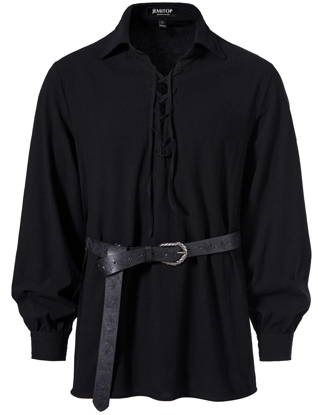 JEMITOP Men's Cotton Lace Up Retro Design Shirts for Renaissance Pirate Viking Medieval Costume Without Belt