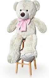 Urso De Pelúcia Gigante 1M Com Laço Para Decoração Presente Amor (Baunilha Com Rosa)