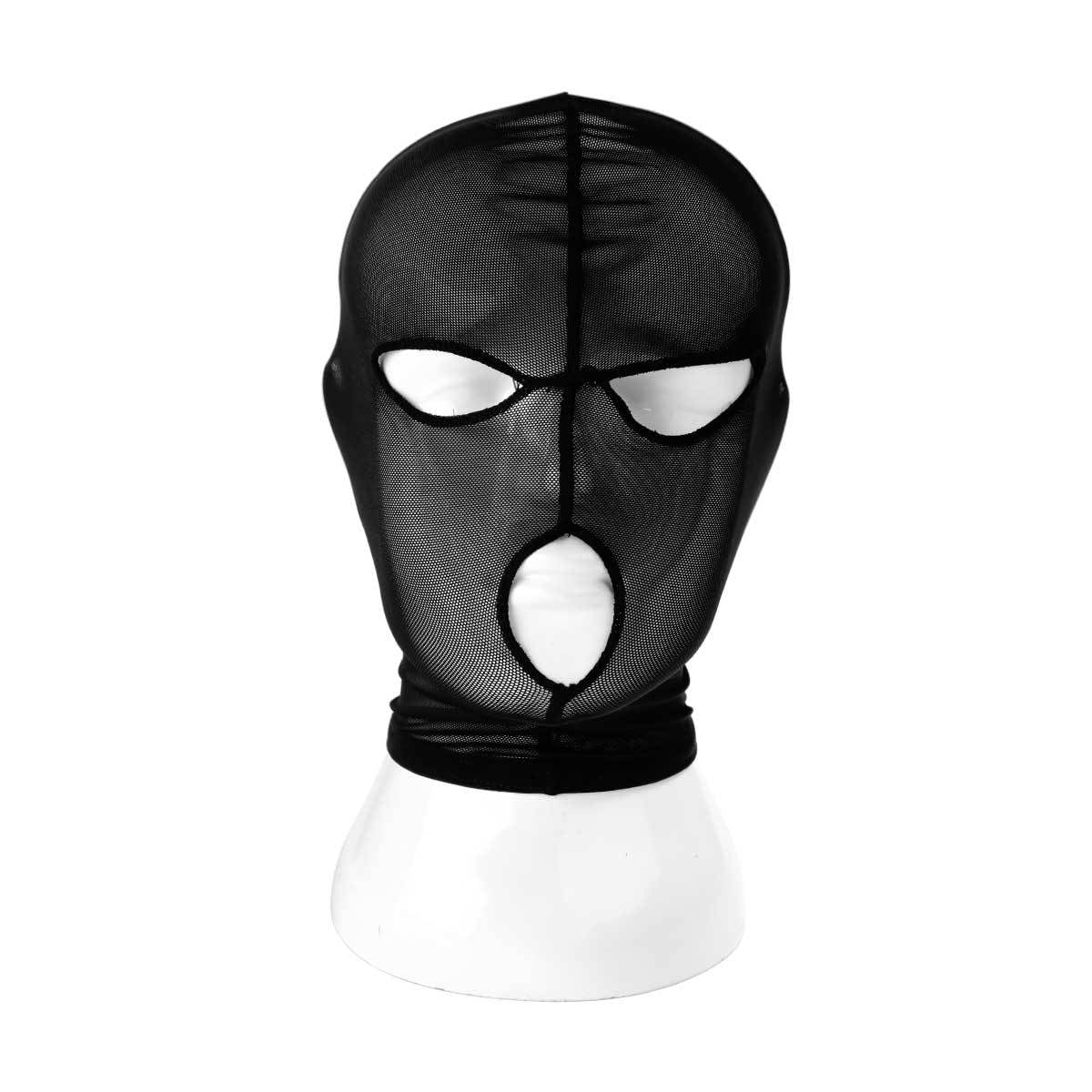 Tingyilan 2Pcs Black Lace Masquerade Full Face Veil Mask with Open Eyes And Mouth Hollow Out See Through Hood Head Cover Party Eyemask for Men Women,A,One Size