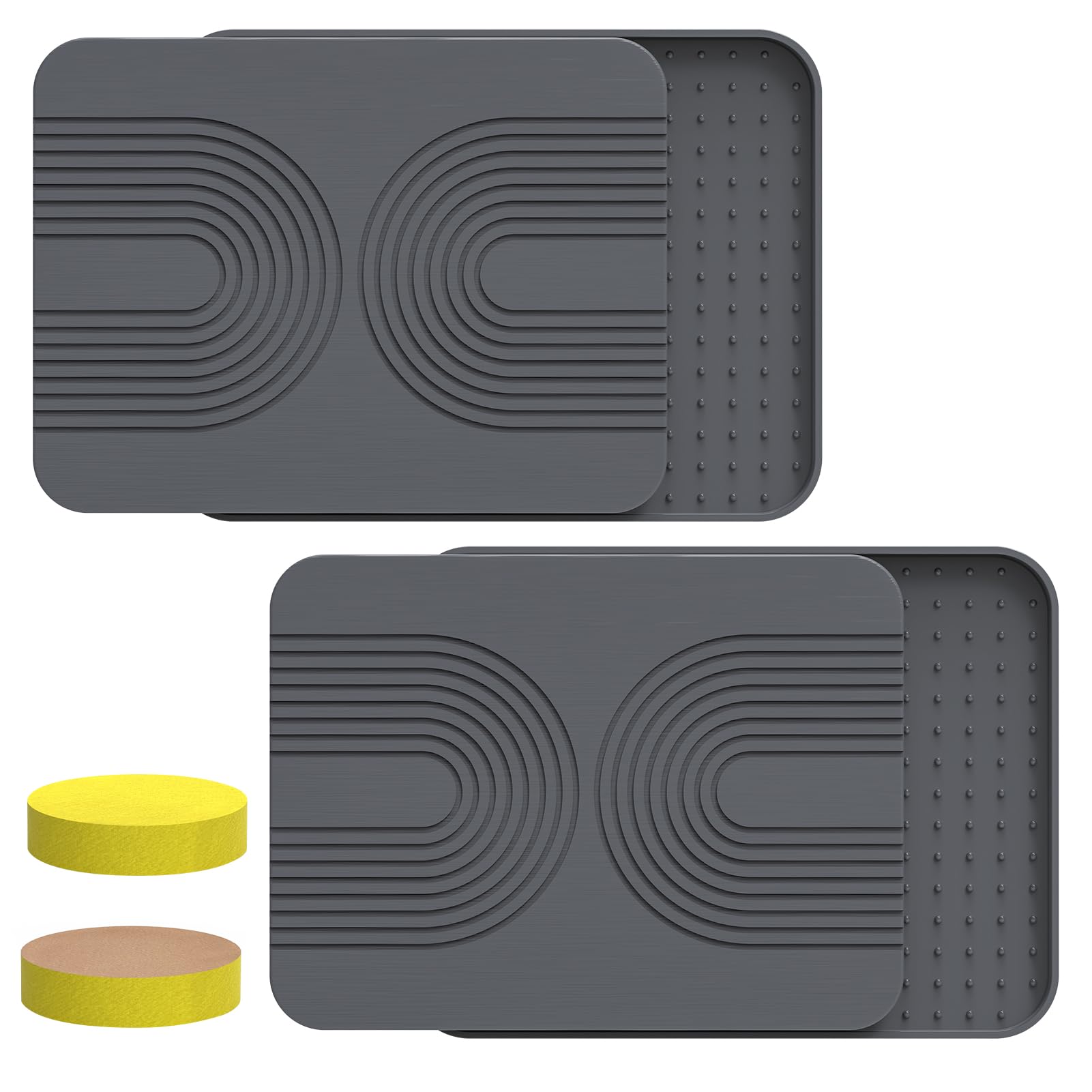 2 PCS Stone Dish Drying Mat ＆ Silicone Mat for Kitchen Counter – Diatomaceous Earth Bath Mat for Bathroom, 16.14" L×12.4" W×2 Quick Dry Mats for Dishes ,Bottles, Cups, Match Any Countertop(Gray)