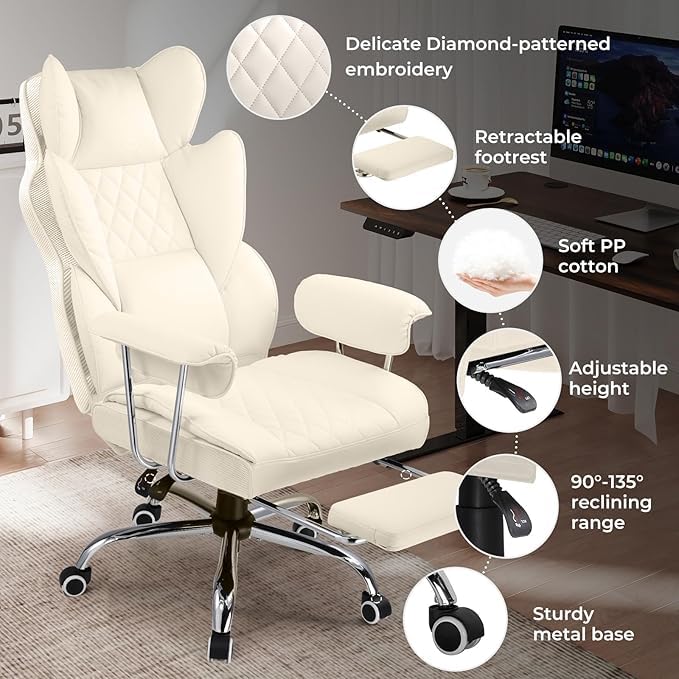 Image of GTPLAYER Big and Tall Office Chair, High Back PU Leather Gaming Chair with Footrest, Executive Ergonomic Office Chair with Pocket Spring Lumbar Support and with Outward Fixed Soft Armrests