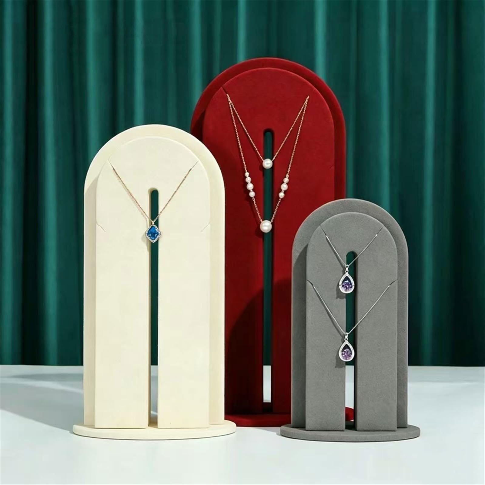 Espositori per gioielli Microfiber Arched Shaped Necklace Holder for Retail(Grijs,Grande)