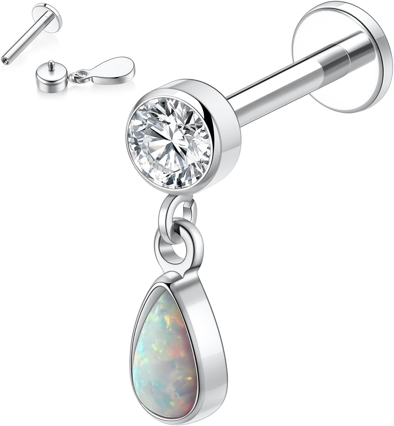 Labret Studs 16g G23 Titanium Earrings16G 6/8/10mm Clear CZ/Opal Titanium Internally Threaded Earrings Labret Monroe Lip Studs Helix Cartilage Tragus Earring Piercing