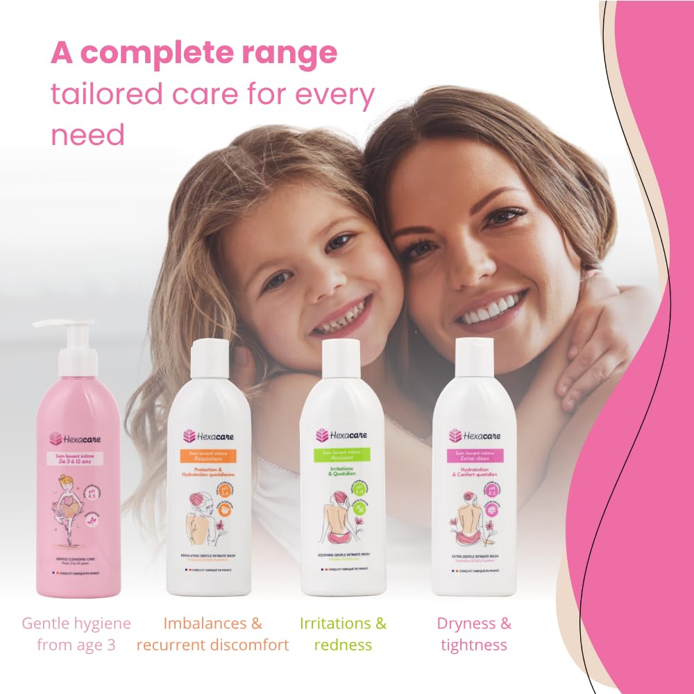 Hexacare Extra Gentle Feminine Wash – pH Balanced Intimate Cleanser for Sensitive Skin, Hydrating & Soothing, Helps with Dryness & Odor, Soap-Free, Made in France, 6.7 Fl Oz