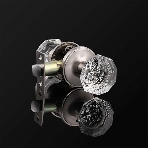 Miniatura 2 de Perillas de puerta de paso de níquel satinado, perilla de puerta de vidrio transparente interior, pomo de puerta de cristal sin llave con cerradura