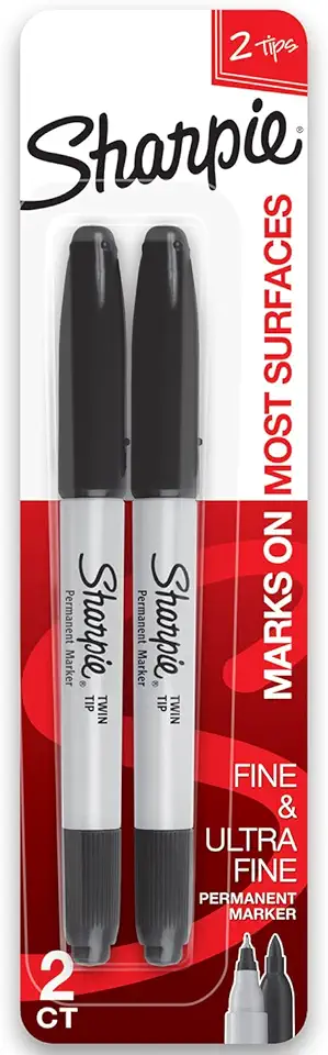 Sharpie Twin Tip Permanent Markers, Fine and Ultra Fine, Black, 2 Count