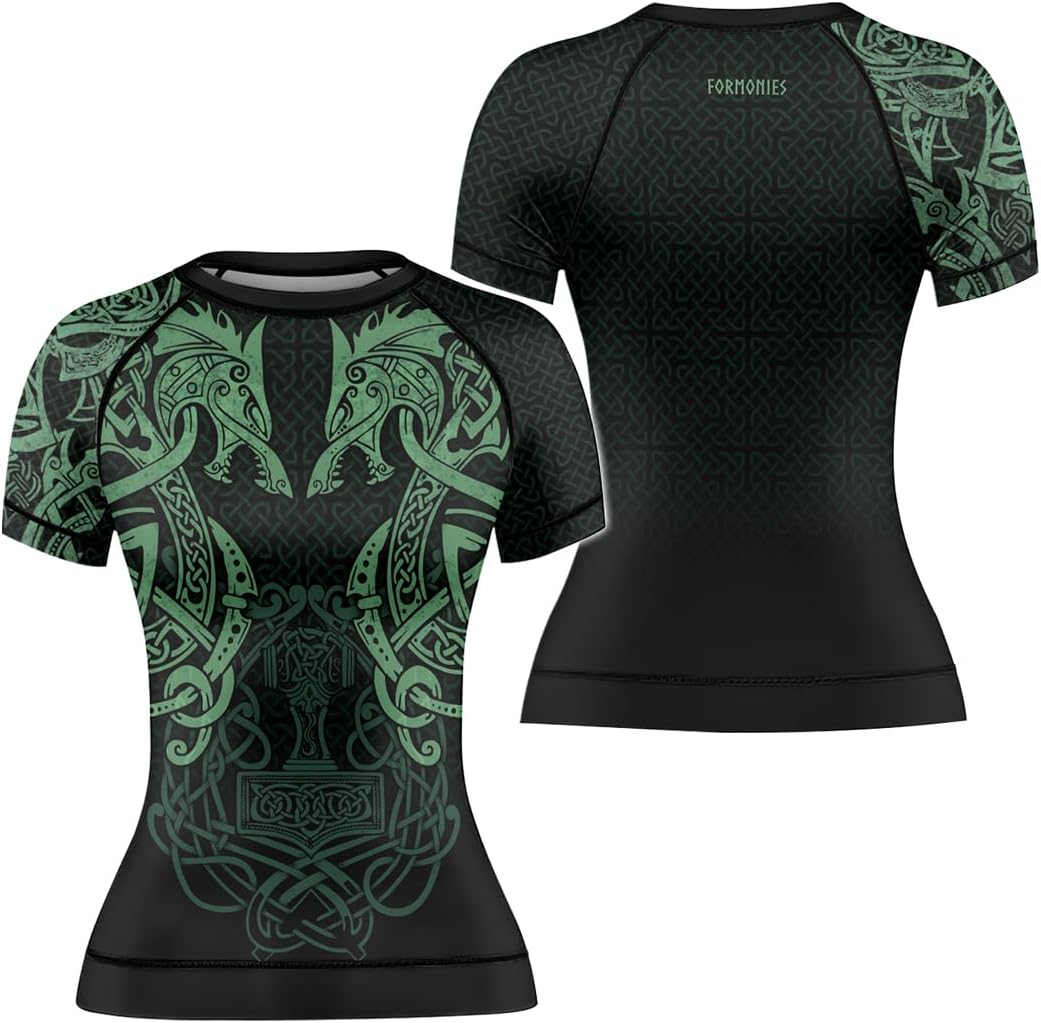 Viking Women's Short Sleeve Rash Guard Jiu Jitsu Compression Tops for MMA BJJ Grappling Gi No Gi